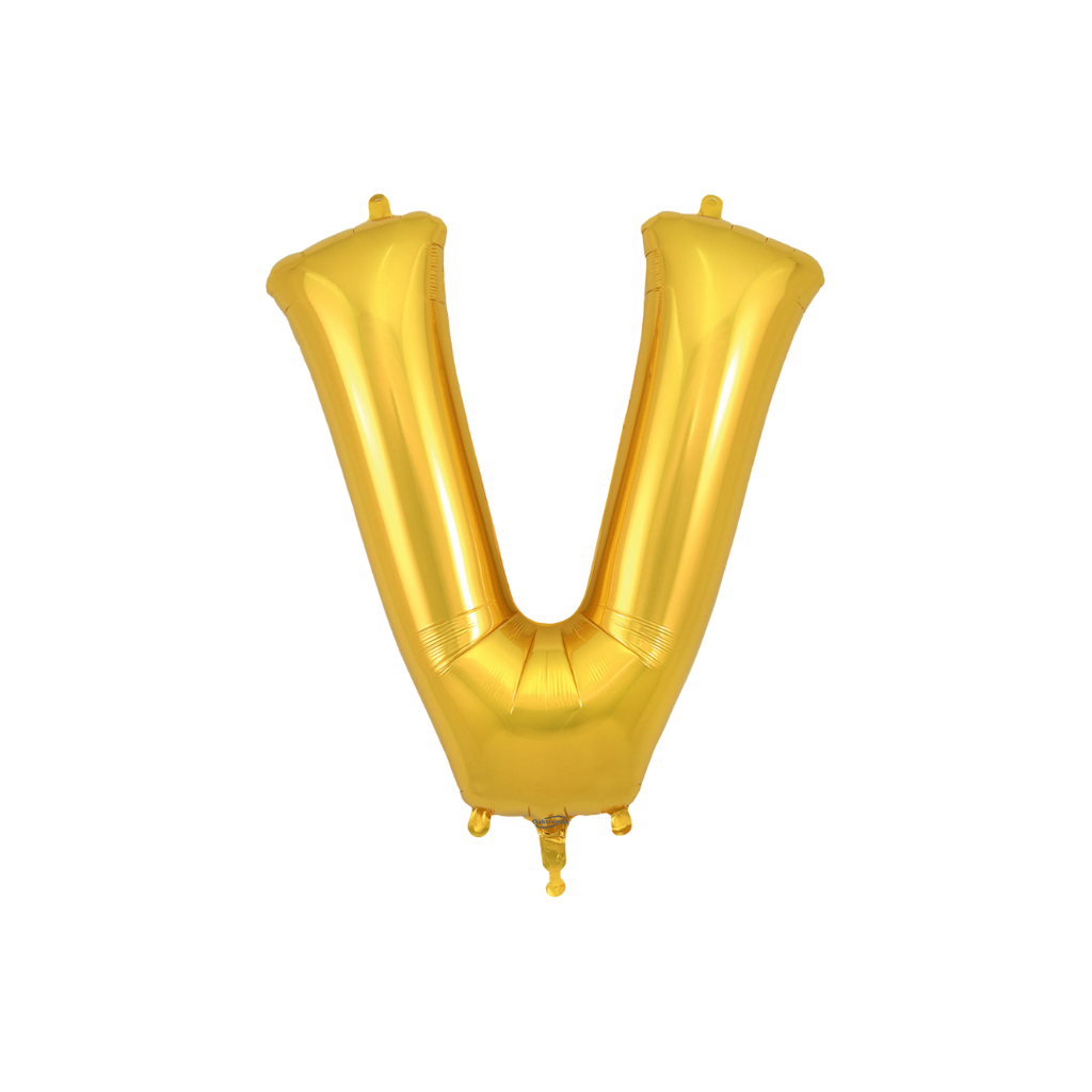 Gold letter V foil balloon for birthday from Parte Haus party supply store in Bethesda Maryland