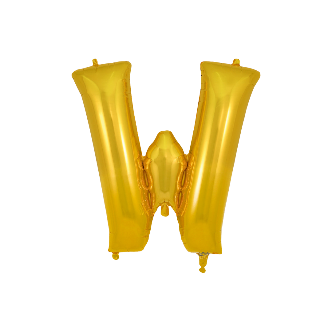 Gold 34in letter W foil balloon for birthday parties – from Parte Haus party supply store in Bethesda, Maryland.