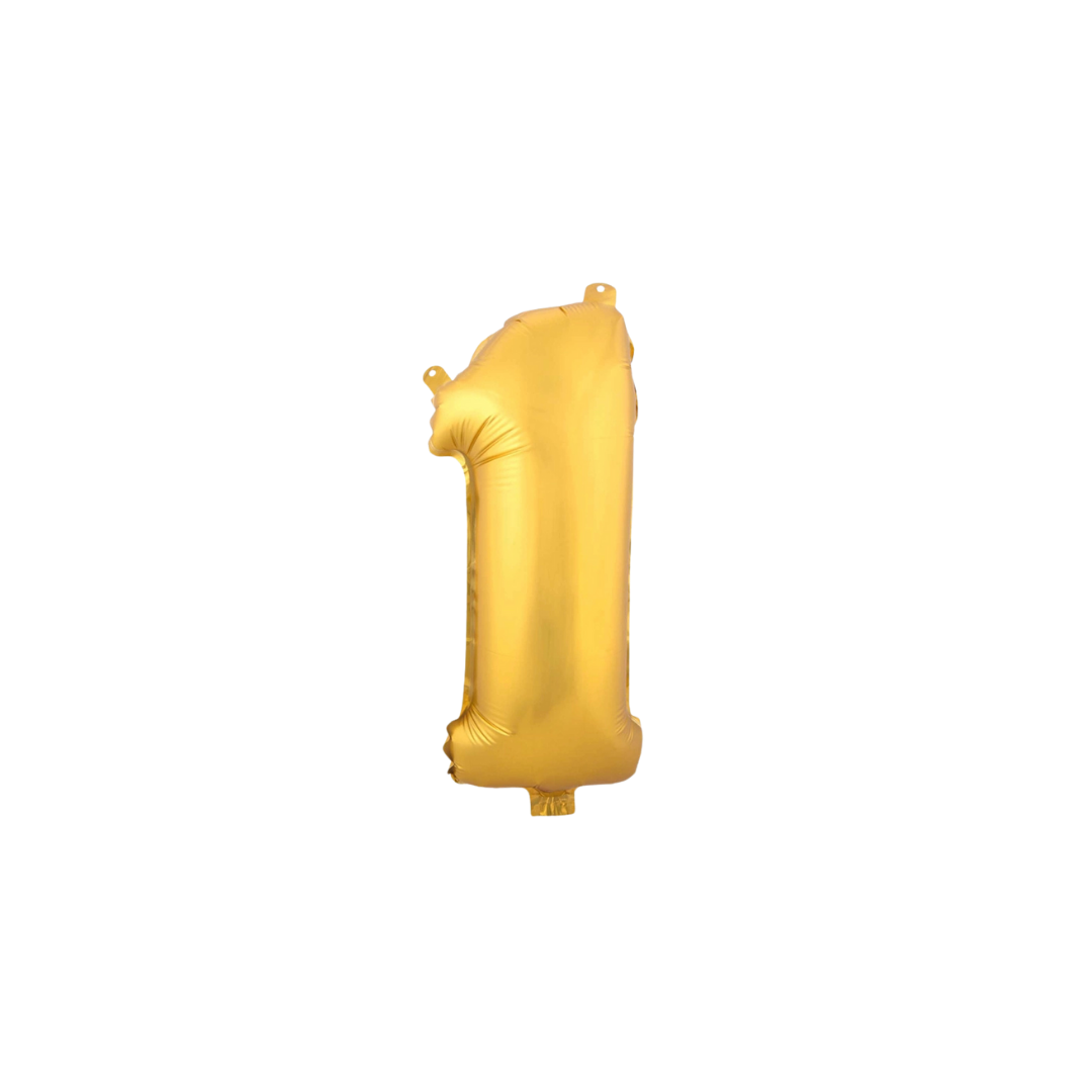 Gold 34in number 1 foil balloon for birthday parties from Parte Haus party supply store in Bethesda, MD.