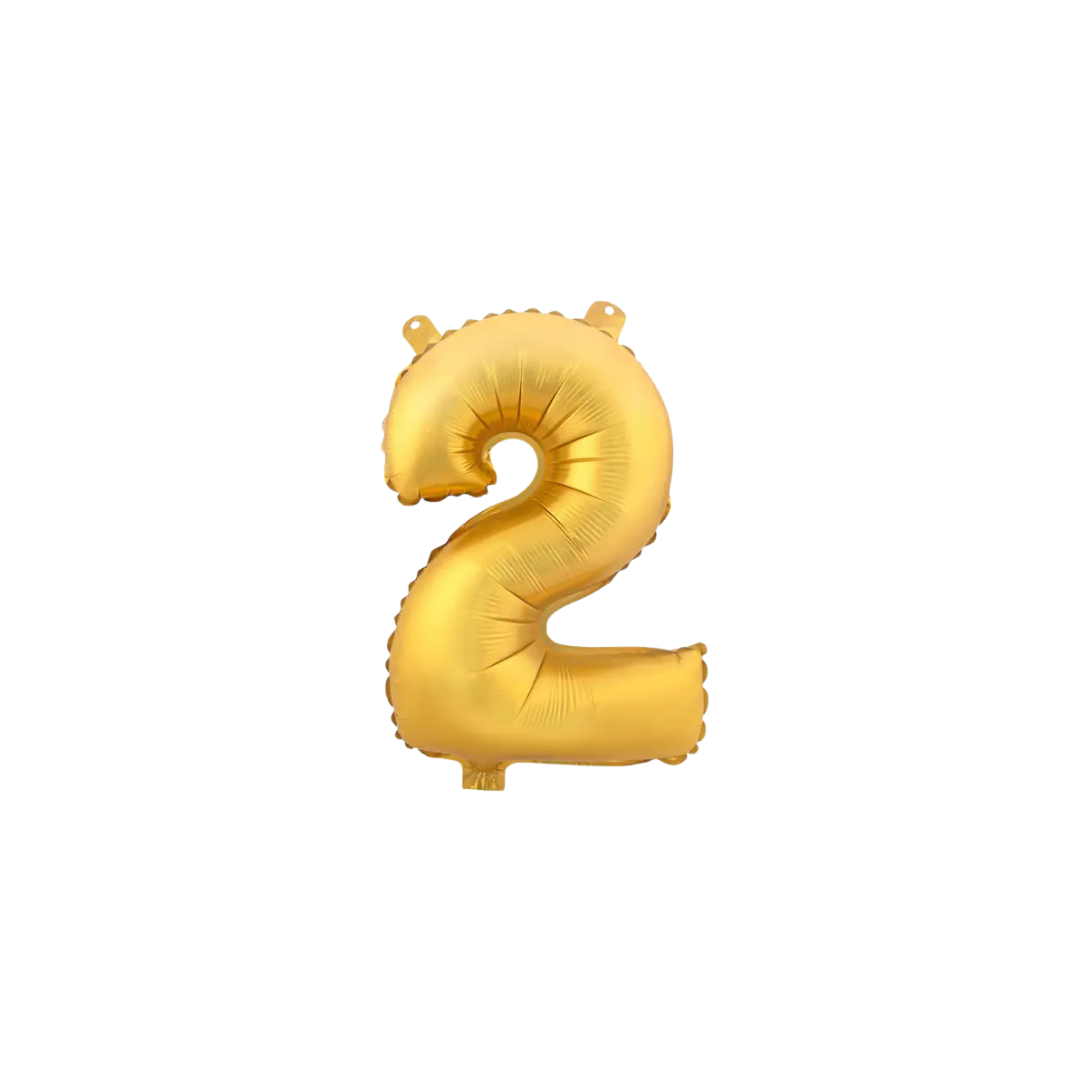 Gold 34in number 2 foil balloon for birthday parties from Parte Haus party supply store in Bethesda, MD.
