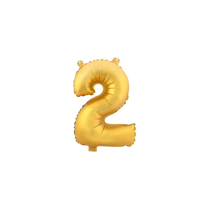 Gold 34in number 2 foil balloon for birthday parties from Parte Haus party supply store in Bethesda, MD.