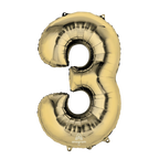 Gold number 3 foil balloon shiny and large for birthday decor from Parte Haus party supply store in Bethesda MD