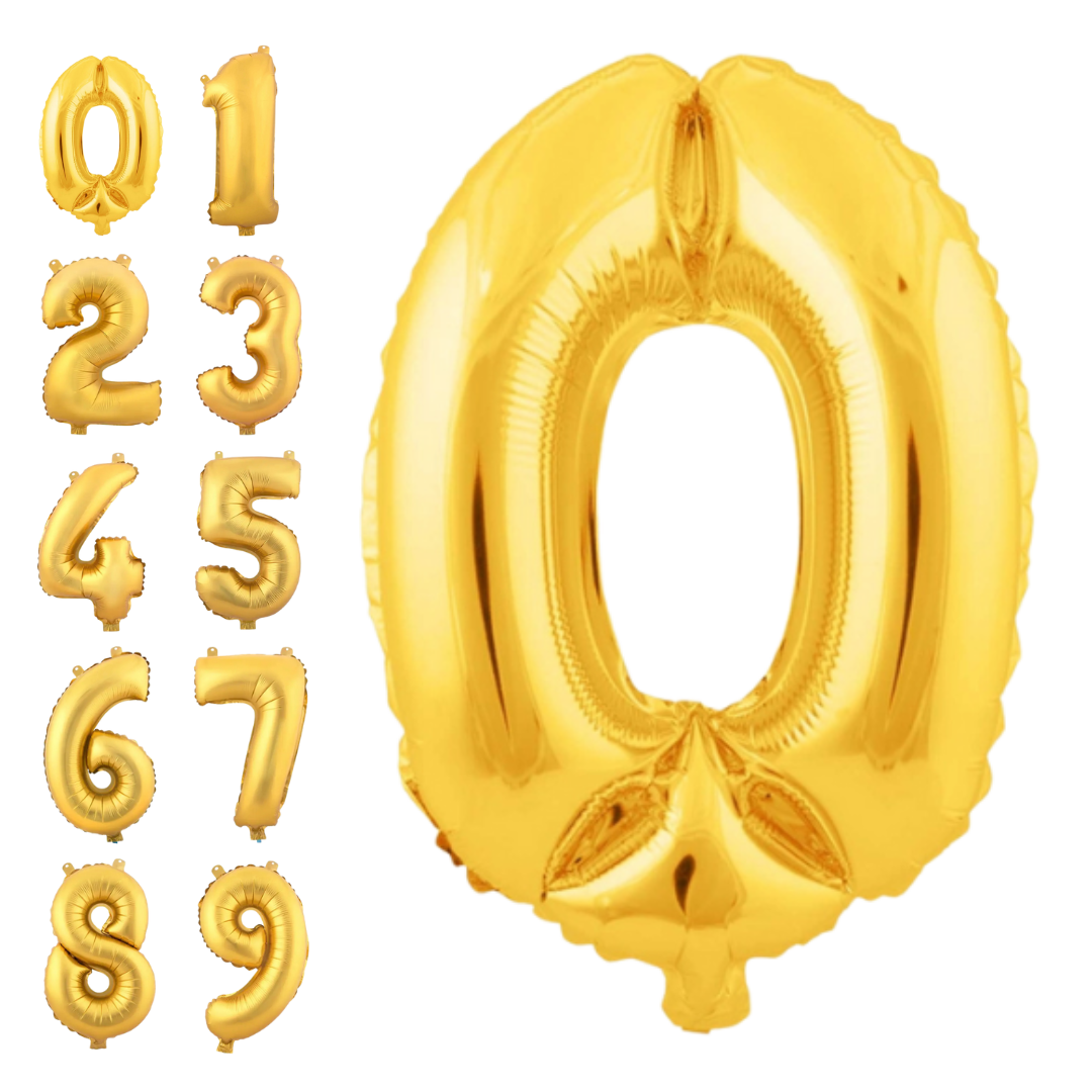 Gold 34in number foil balloon for birthday parties from Parte Haus party supply store in Bethesda, MD.
