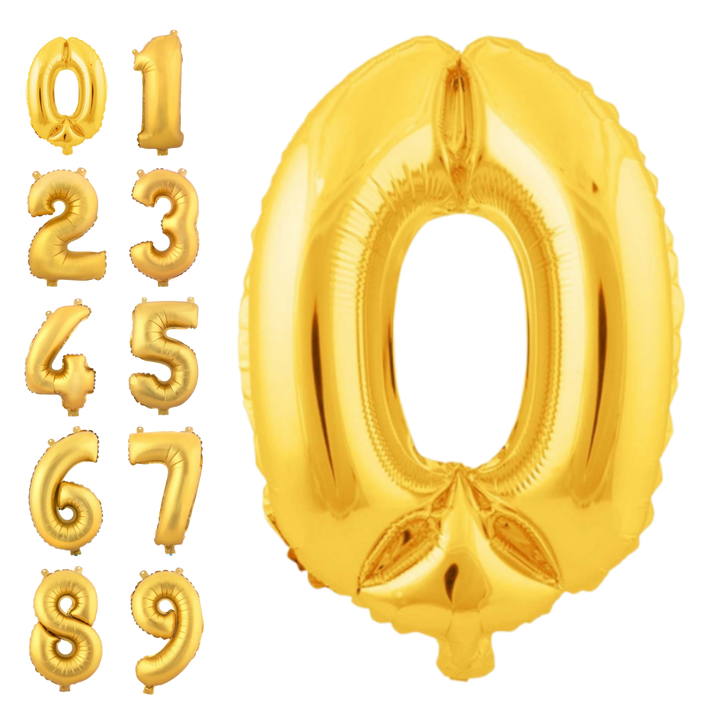 Gold 34in number foil balloon for birthday parties from Parte Haus party supply store in Bethesda, MD.