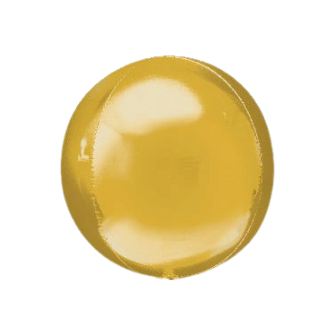 Gold 16in Orbz foil balloon for birthday parties – from Parte Haus party supply store in Bethesda, MD.