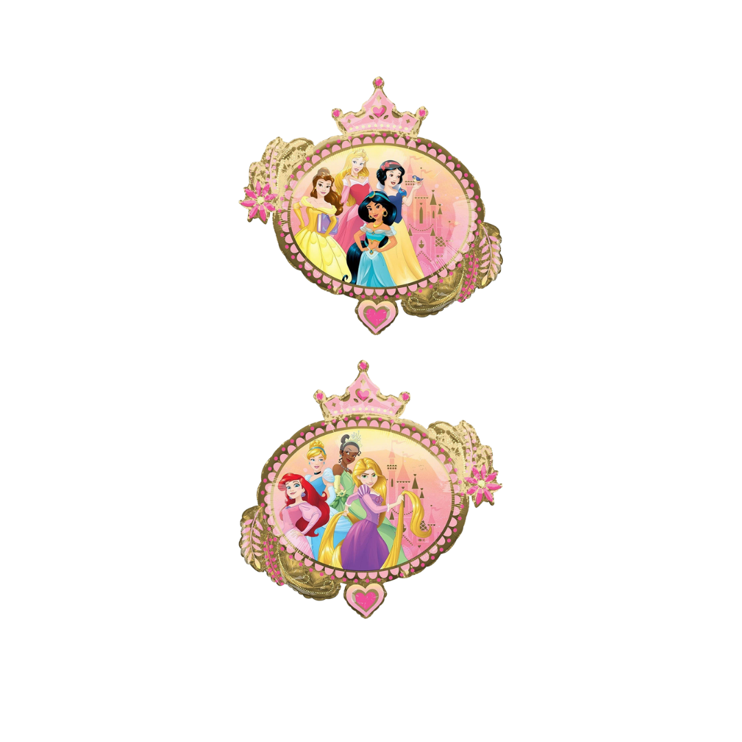 Gold pink foil balloon with Disney princesses birthday decoration from Parte Haus party supply store in Bethesda MD