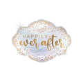 Gold and silver confetti foil balloon with happily ever after text wedding theme from Parte Haus party supply store in Bethesda MD