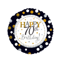 Gold and silver dotted foil balloon with Happy 70th Birthday from Parte Haus party supply store in Bethesda MD