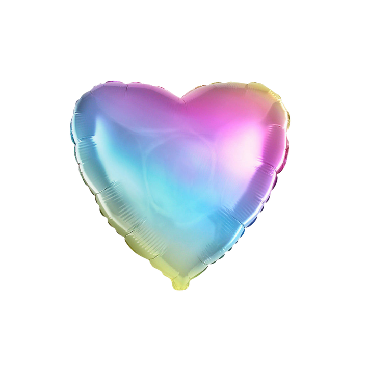 Gradient pastel 18in heart foil balloon with shiny finish for wedding or birthday parties – from Parte Haus party supply store in Bethesda, Maryland.