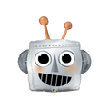 Gray robot head foil balloon with antennas for birthday from Parte Haus party supply store in Bethesda MD