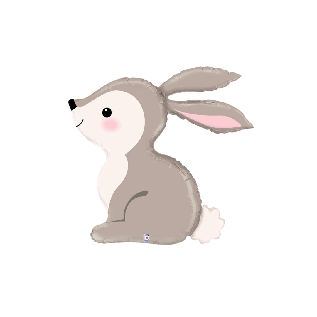 Gray 36in woodland bunny foil balloon for baby shower or birthday party – from Parte Haus party supply store in Bethesda, MD.