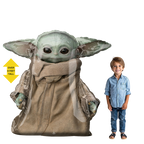Green brown Grogu foil balloon shaped like Star Wars character for birthday from Parte Haus party supply store in Bethesda Maryland