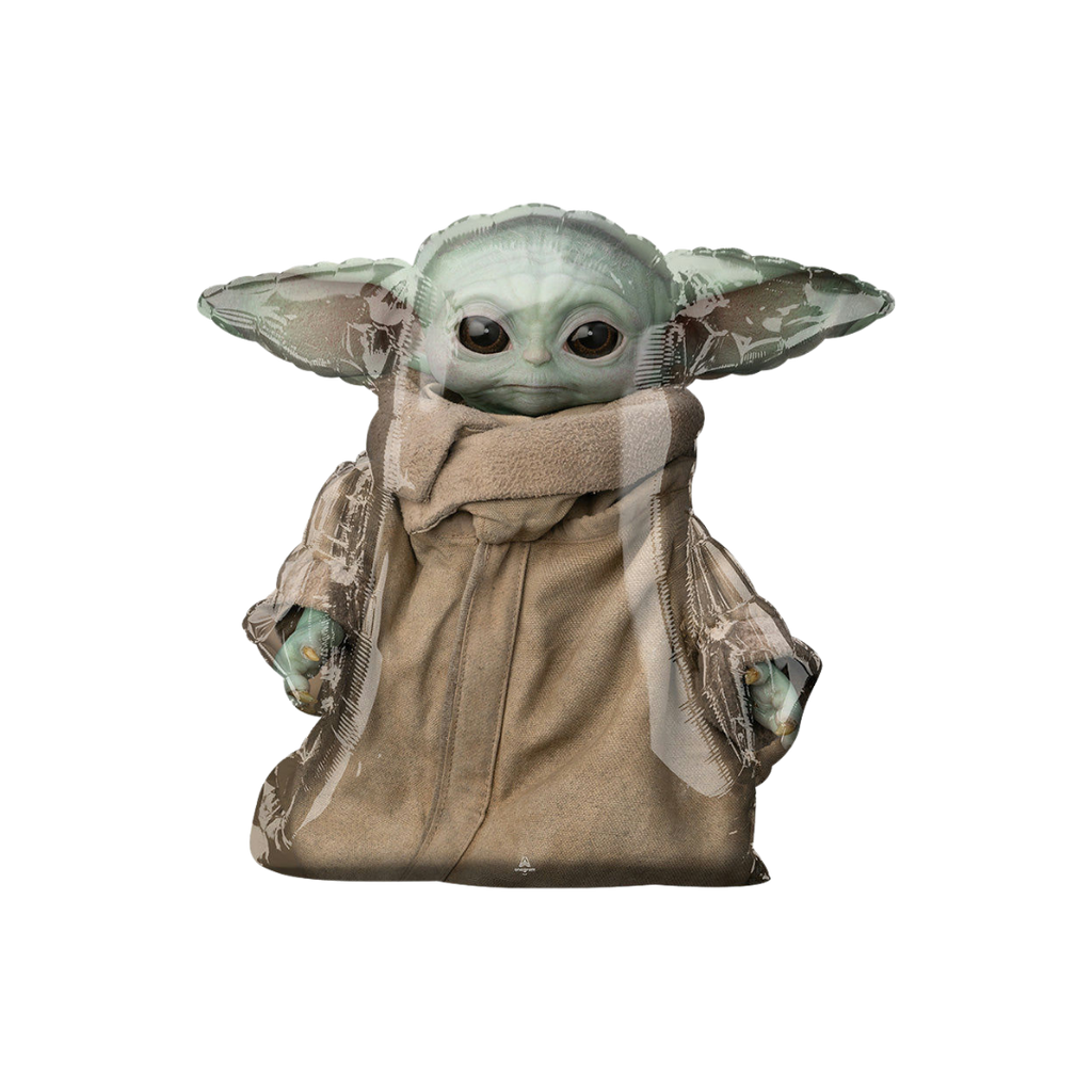 Green brown foil Grogu balloon with big ears Star Wars birthday from Parte Haus party supply store in Bethesda MD