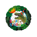 Green dinosaur foil balloon with party hat and Happy Birthday text dinosaur theme from Parte Haus party supply store in Bethesda Maryland