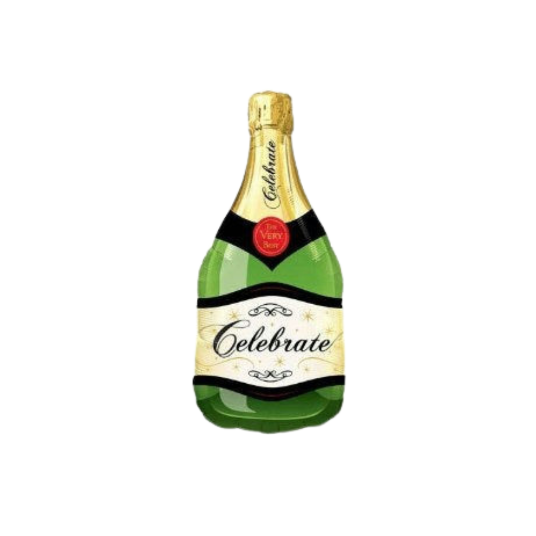 Green gold champagne bottle foil balloon for celebration theme from Parte Haus party supply store in Bethesda MD