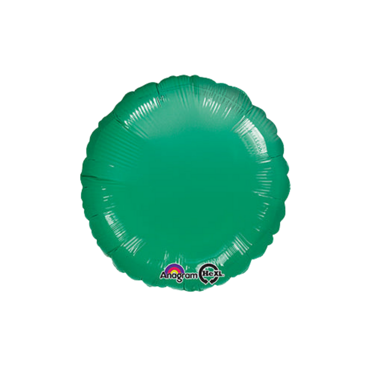 Green 18in round foil balloon with a glossy finish for birthdays, weddings, and graduations – from Parte Haus party supply store in Bethesda, MD.