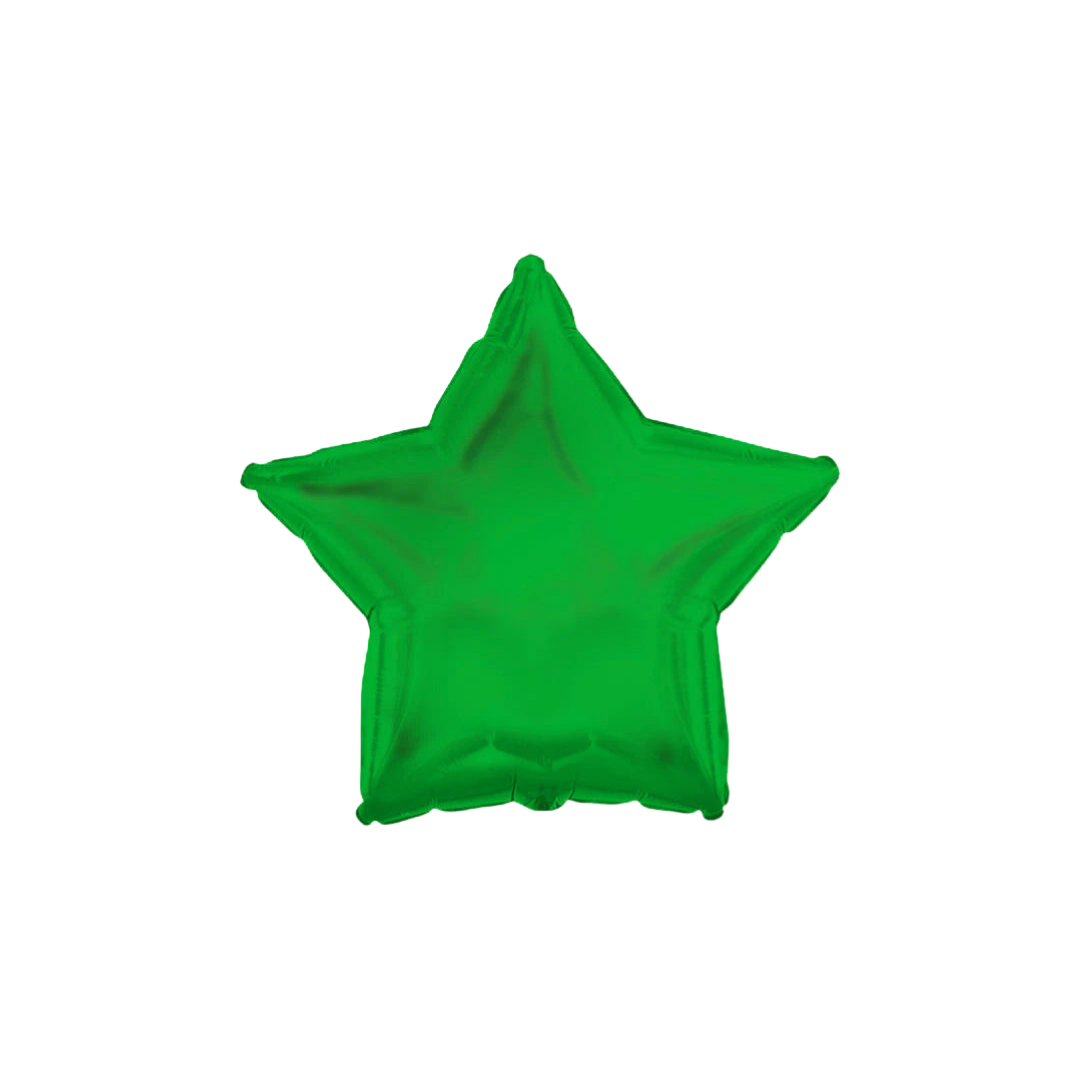 Green 18in star foil balloon with bright festive finish for birthday or celebration parties – from Parte Haus party supply store in Bethesda, MD.