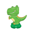 Green dinosaur foil balloon with cartoon T rex design for kids birthday from Parte Haus party supply store in Bethesda MD