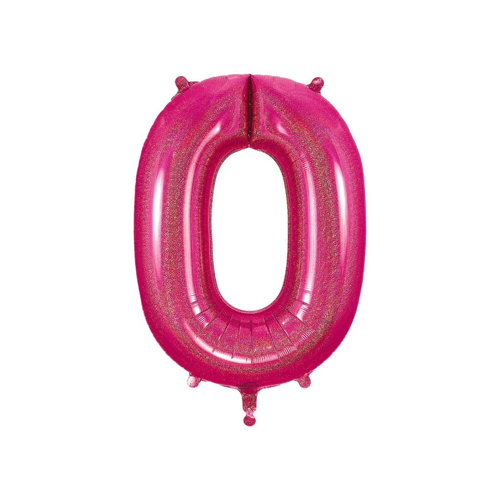 Hot pink holographic number 0 foil balloon for birthday from Parte Haus party supply store in Bethesda MD