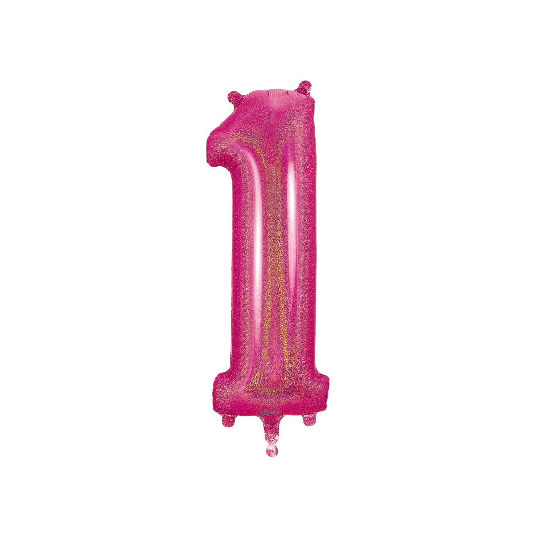 Hot pink holographic number 1 foil balloon for birthday decor from Parte Haus party supply store in Bethesda MD