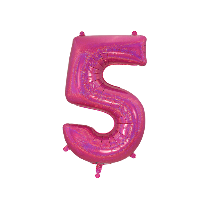 Hot pink 34in holographic number 3 foil balloon for birthday parties – from Parte Haus party supply store in Bethesda, Maryland.