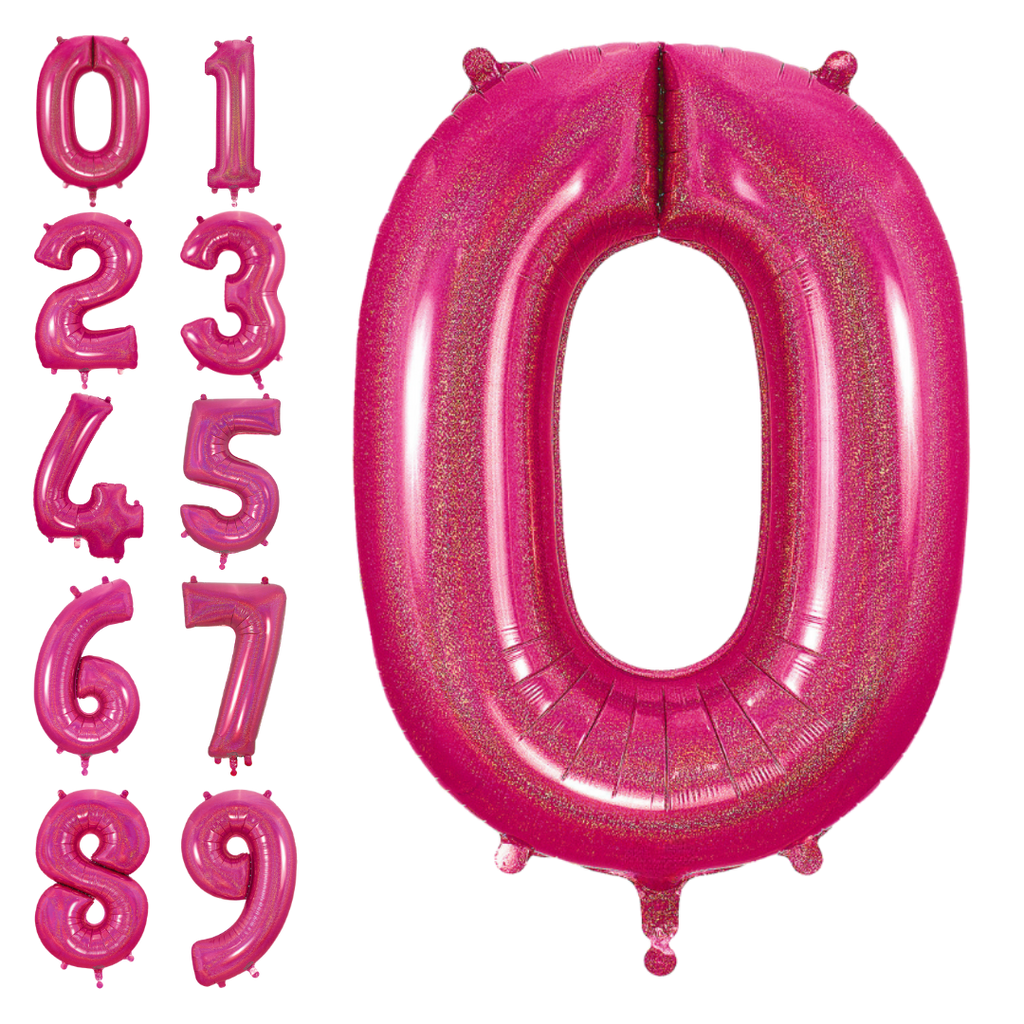 Hot pink holographic number foil balloon birthday decoration from Parte Haus party supply store in Bethesda Maryland