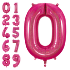 Hot pink holographic number foil balloon birthday decoration from Parte Haus party supply store in Bethesda Maryland