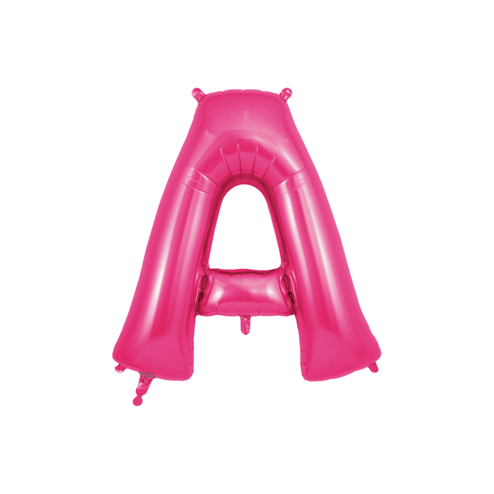 Hot pink 34in letter A foil balloon for birthday and baby shower parties – from Parte Haus party supply store in Bethesda, MD.