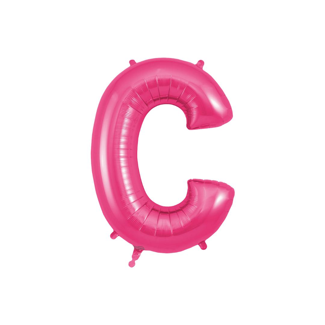 Hot pink 34in letter C foil balloon for birthday and baby shower parties – from Parte Haus party supply store in Bethesda, MD.