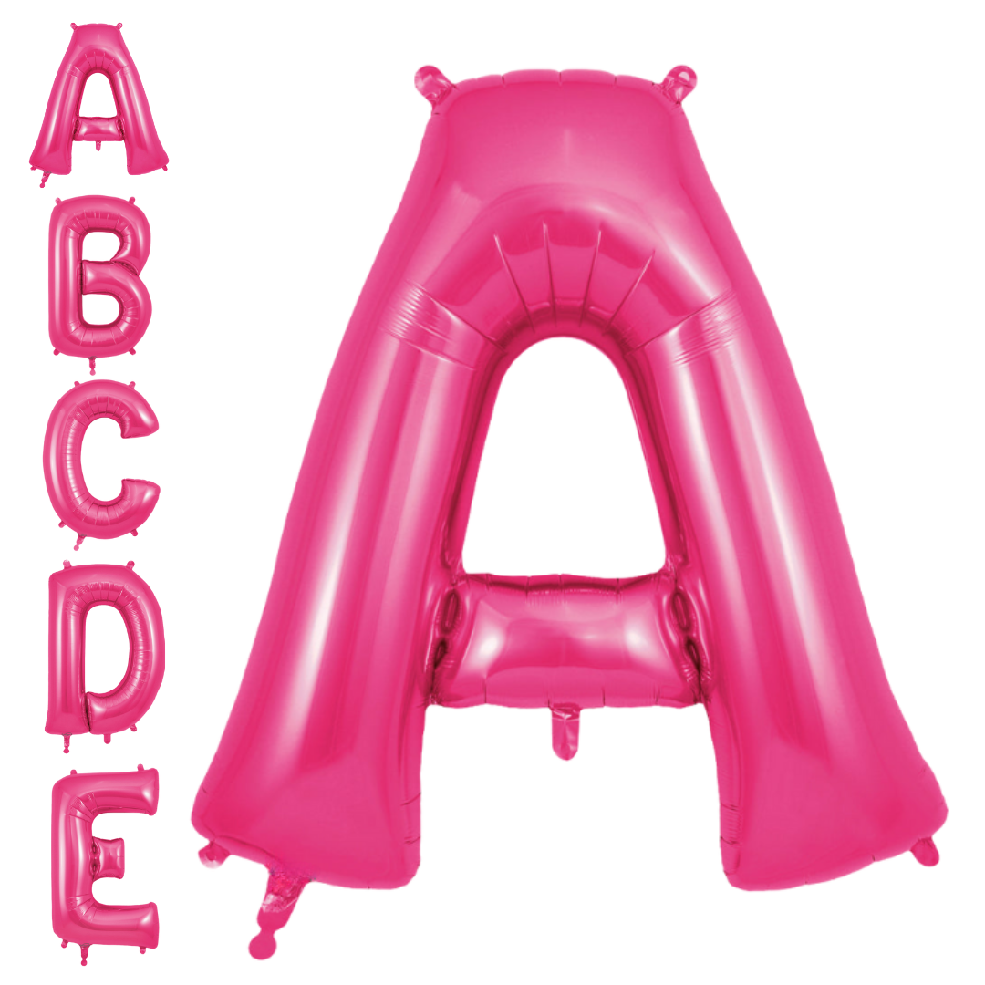 Hot pink 34in letter foil balloon for birthday and baby shower parties – from Parte Haus party supply store in Bethesda, Maryland.