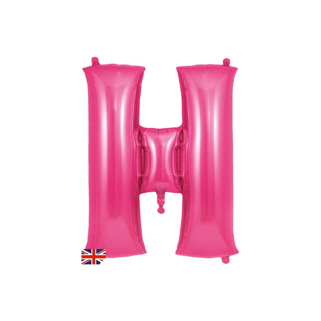 Hot pink 34in letter H foil balloon for birthday and baby shower parties – from Parte Haus party supply store in Bethesda, Maryland.