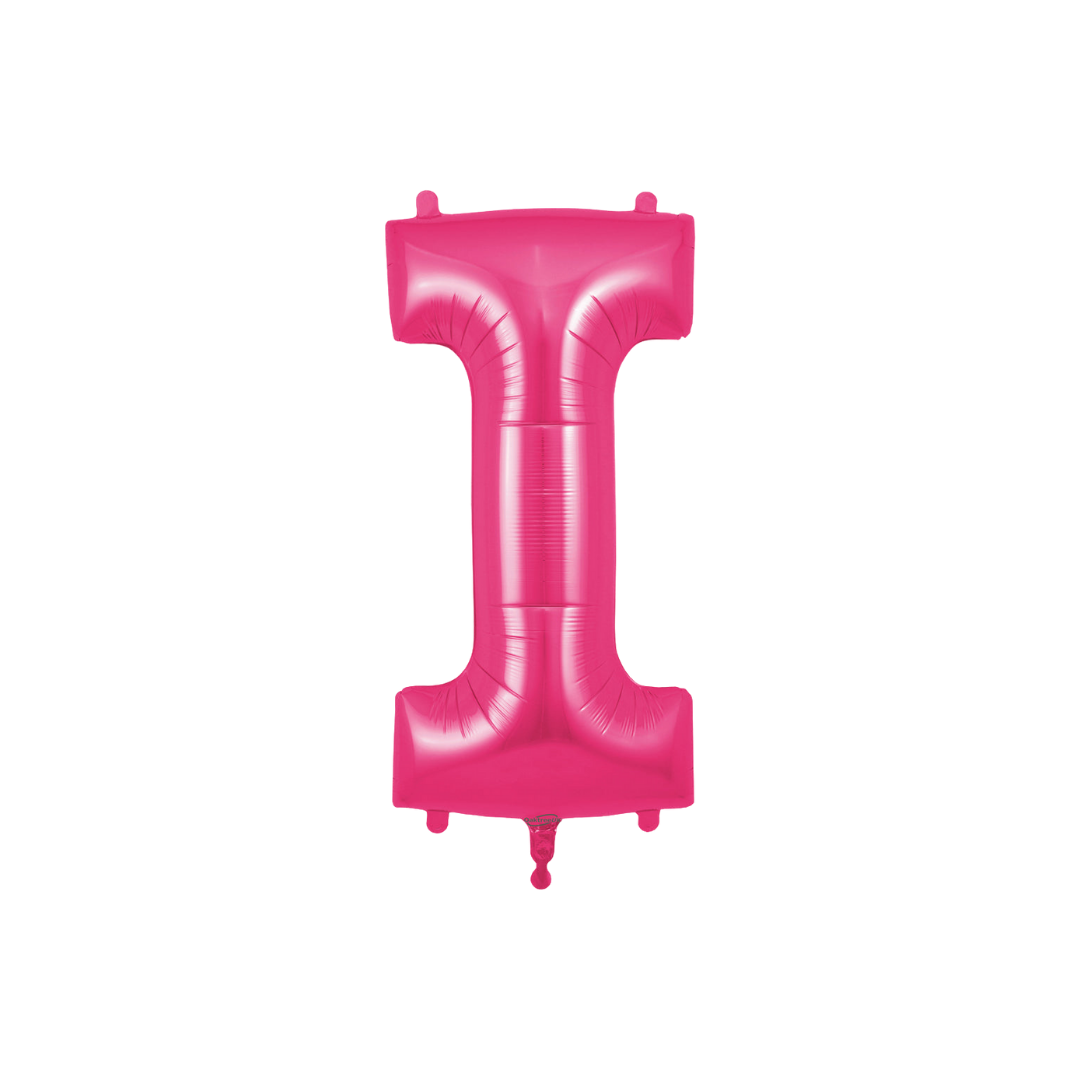 Hot pink 34in letter I foil balloon for birthday and baby shower parties – from Parte Haus party supply store in Bethesda, MD.