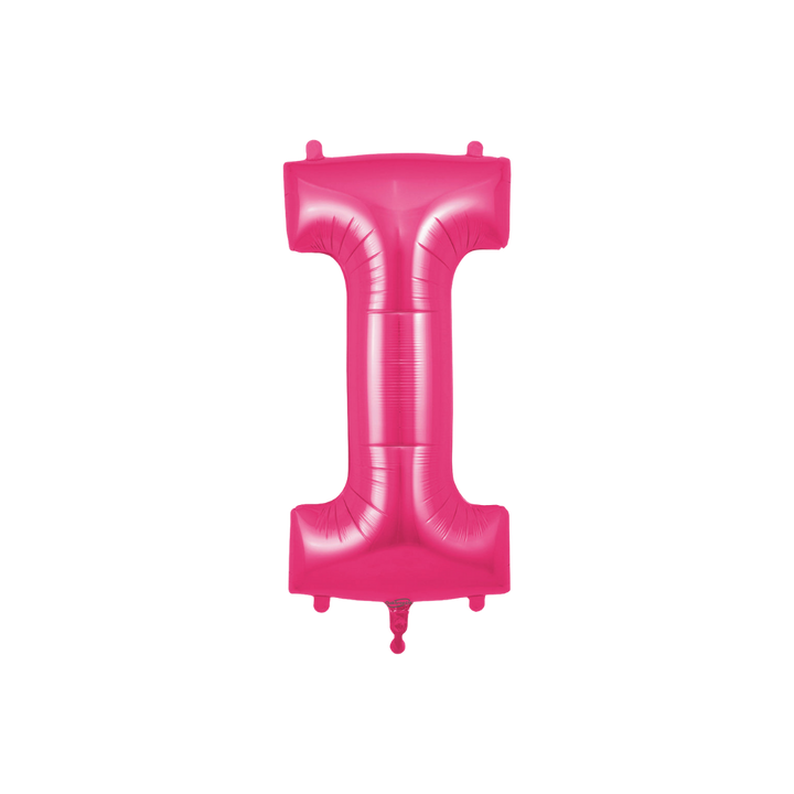 Hot pink 34in letter I foil balloon for birthday and baby shower parties – from Parte Haus party supply store in Bethesda, MD.