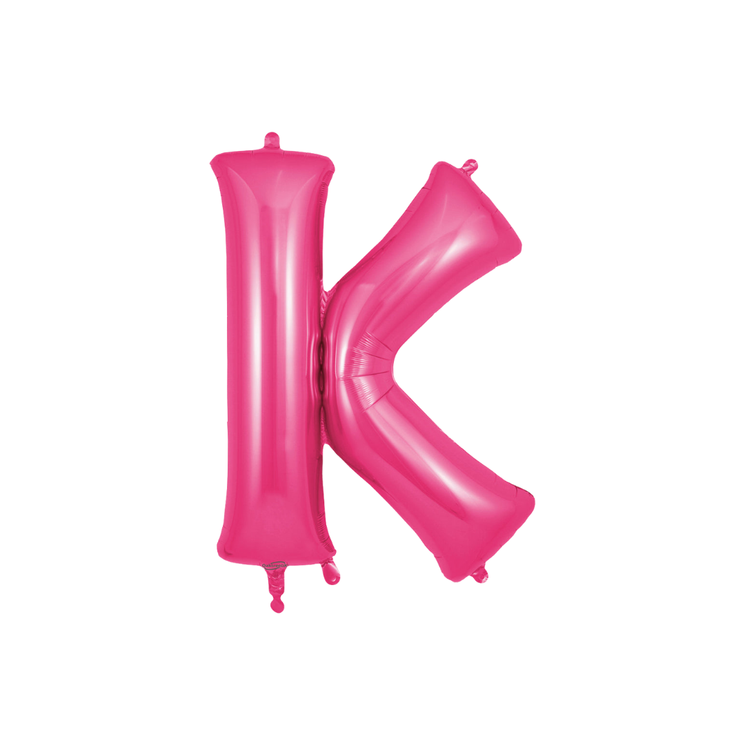 Hot pink 34in letter K foil balloon for birthday and baby shower parties – from Parte Haus party supply store in Bethesda, MD.