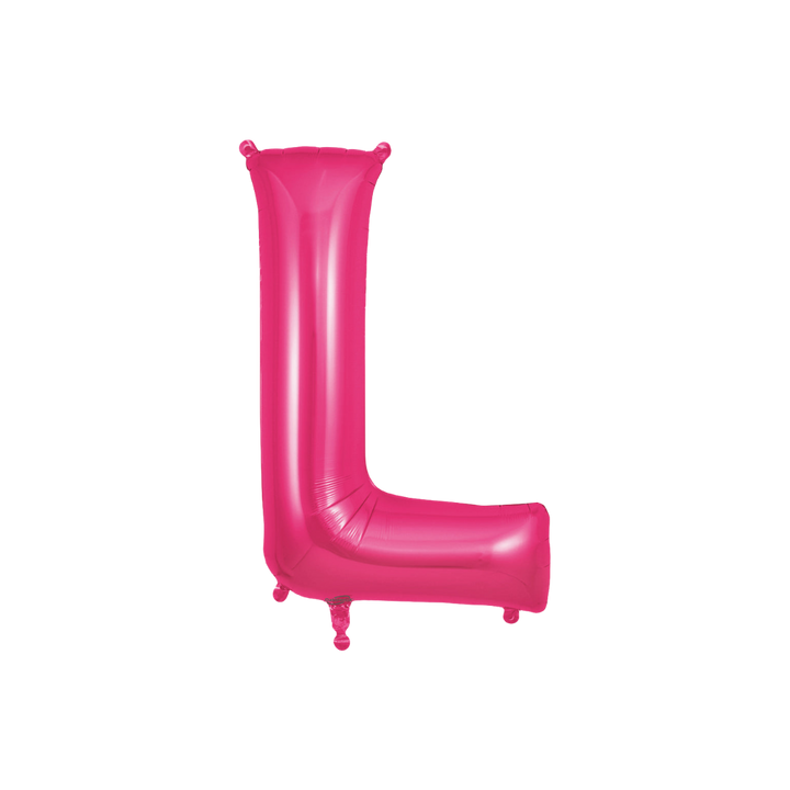 Hot pink 34in letter L foil balloon for birthday and baby shower parties – from Parte Haus party supply store in Bethesda, MD.