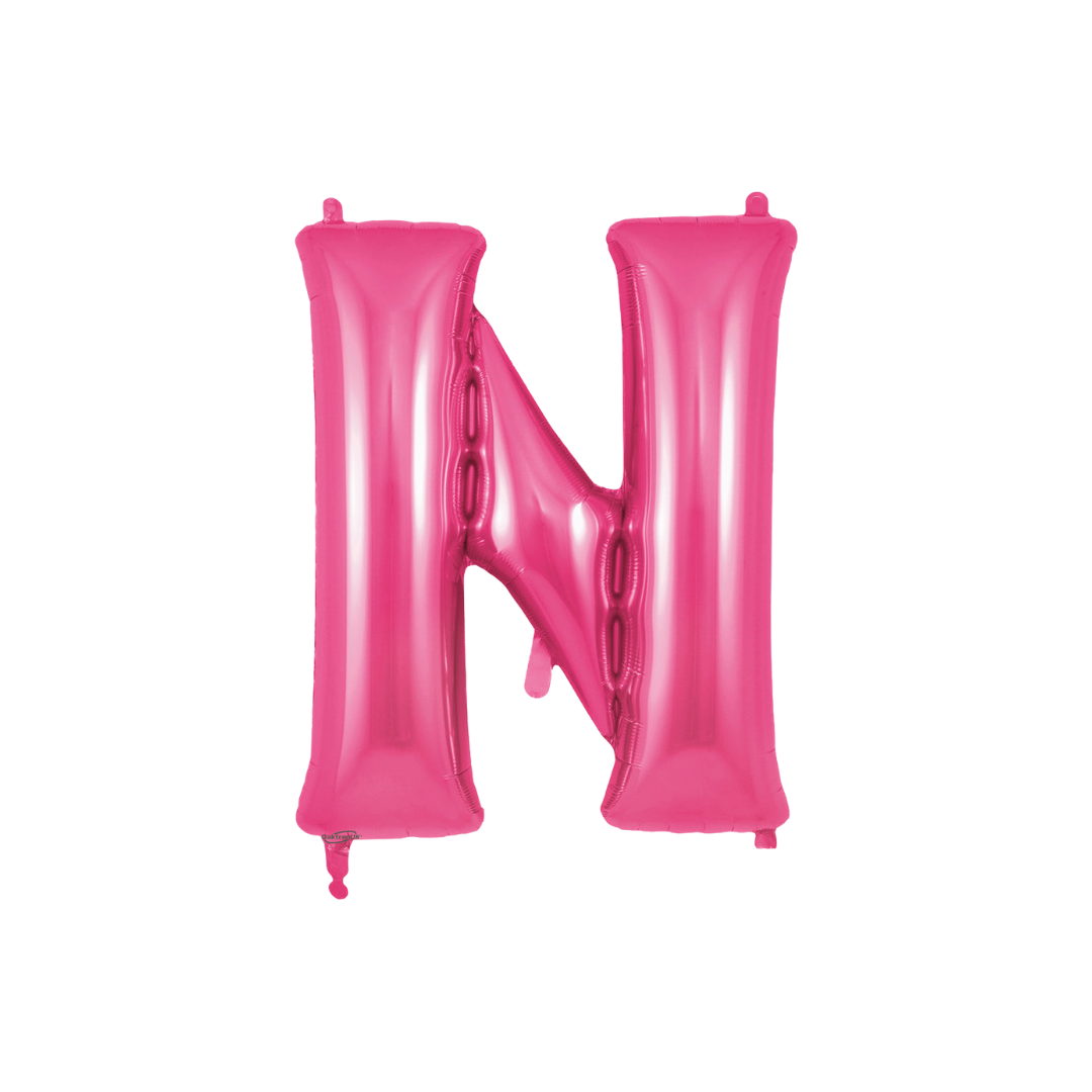Hot pink letter N foil balloon for birthday or baby shower from Parte Haus party supply store in Bethesda Maryland