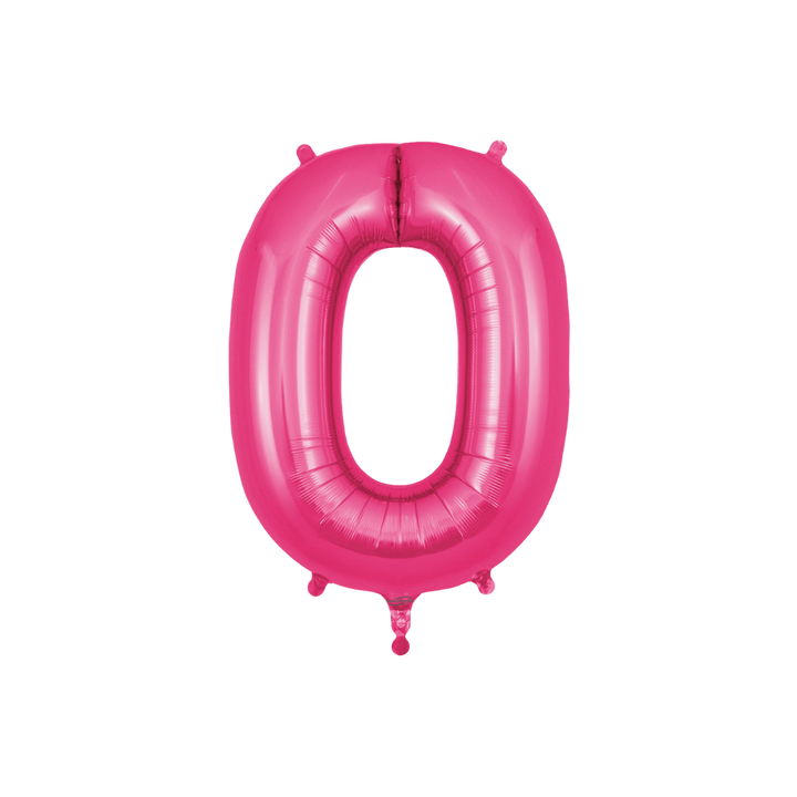 Hot pink 34in letter O foil balloon for birthday and baby shower parties – from Parte Haus party supply store in Bethesda, Maryland.