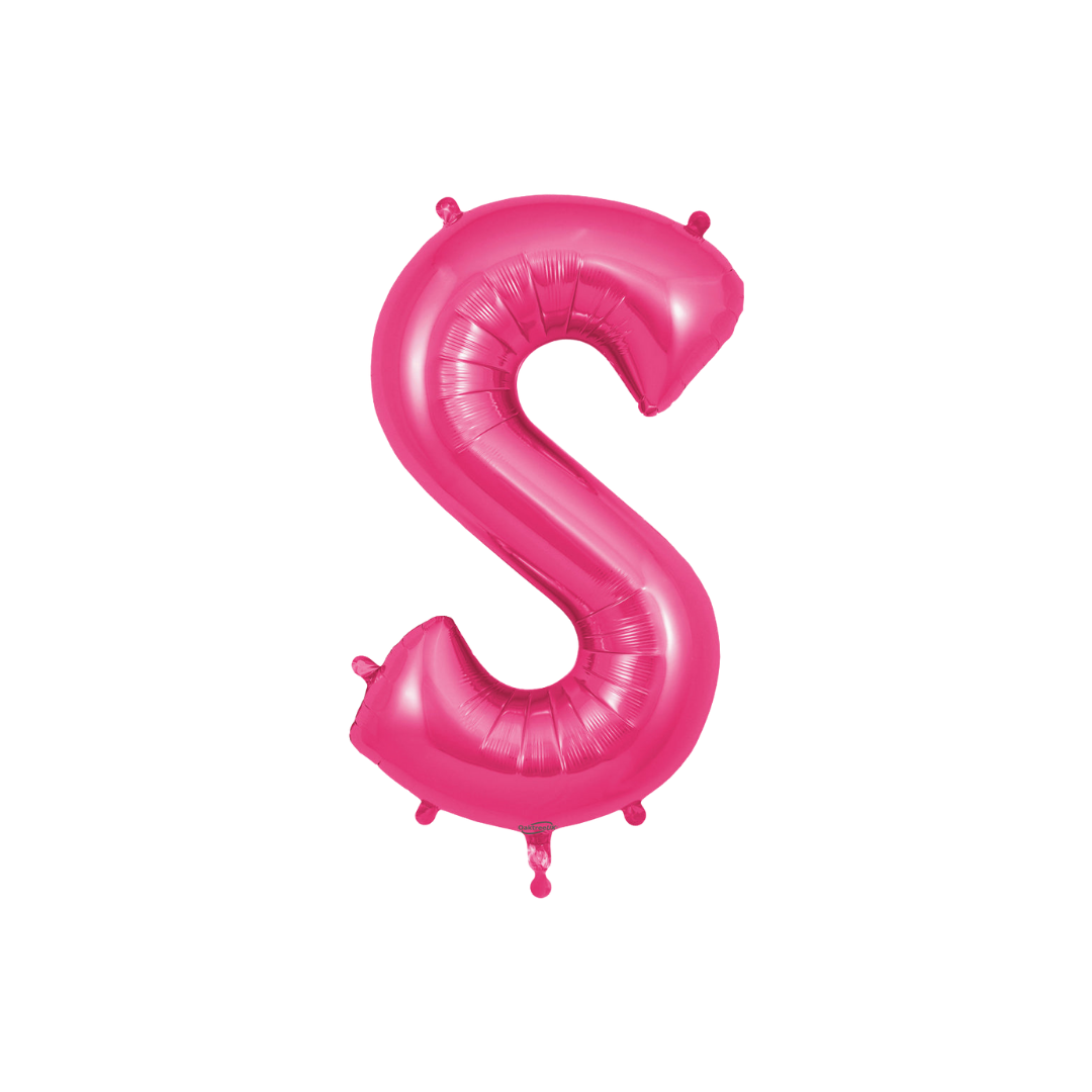 Hot pink 34in letter S foil balloon for birthday and baby shower parties – from Parte Haus party supply store in Bethesda, MD.