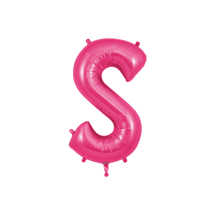 Hot pink 34in letter S foil balloon for birthday and baby shower parties – from Parte Haus party supply store in Bethesda, MD.