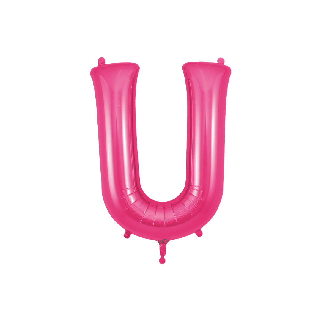 Hot pink letter U foil balloon for birthday or baby shower from Parte Haus party supply store in Bethesda Maryland