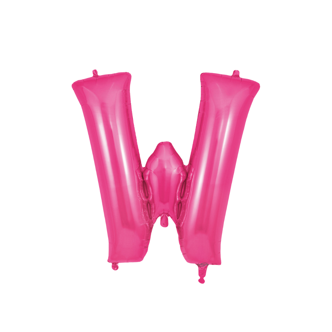 Hot pink 34in letter W foil balloon for birthday and baby shower parties – from Parte Haus party supply store in Bethesda, MD.