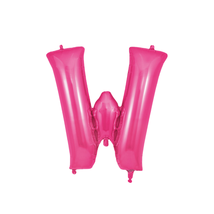 Hot pink 34in letter W foil balloon for birthday and baby shower parties – from Parte Haus party supply store in Bethesda, MD.