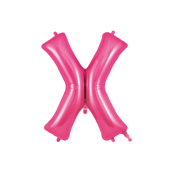 Hot pink 34in letter X foil balloon for birthday and baby shower parties – from Parte Haus party supply store in Bethesda, Maryland.