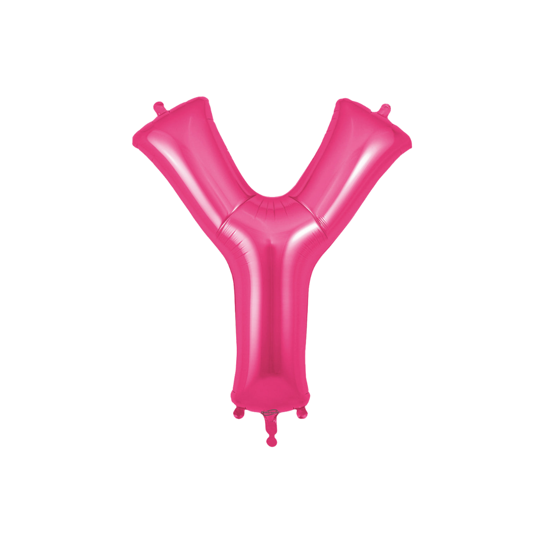 Hot pink 34in letter Y foil balloon for birthday and baby shower parties – from Parte Haus party supply store in Bethesda, MD.