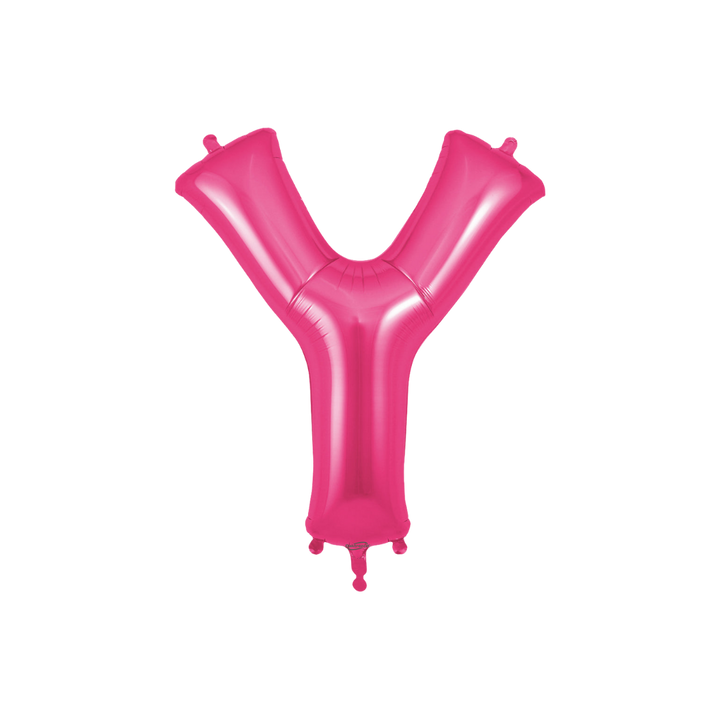 Hot pink 34in letter Y foil balloon for birthday and baby shower parties – from Parte Haus party supply store in Bethesda, MD.