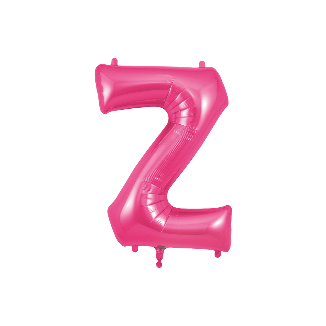 Hot pink letter Z foil balloon shiny finish for birthday or baby shower from Parte Haus party supply store in Bethesda MD