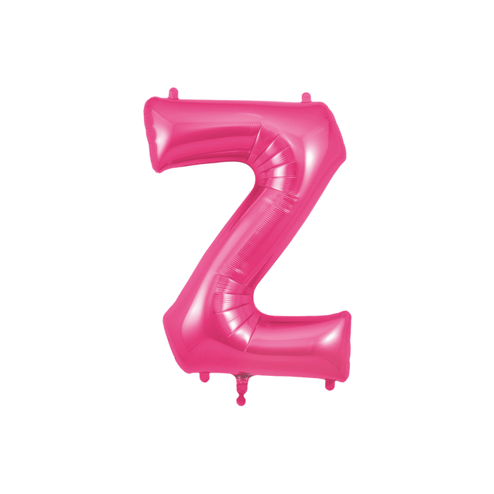 Hot pink 34in letter Z foil balloon for birthday and baby shower parties – from Parte Haus party supply store in Bethesda, Maryland.