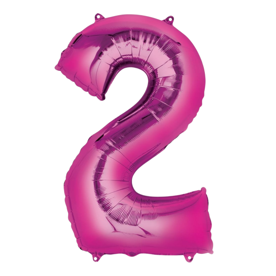 Hot pink number 2 foil balloon birthday decoration from Parte Haus party supply store in Bethesda MD