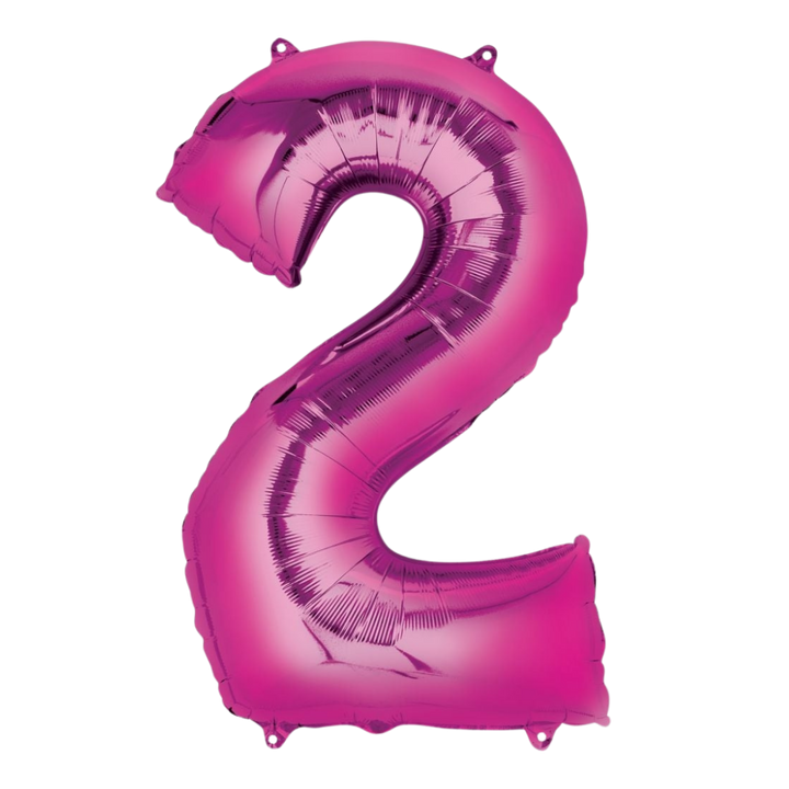 Hot pink 34in number 2 foil balloon for birthday or milestone celebrations – from Parte Haus party supply store in Bethesda, MD.