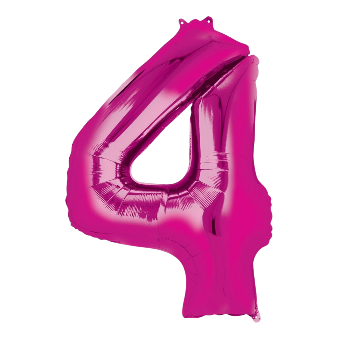 Hot pink 34in number 4 foil balloon for birthday or milestone celebrations – from Parte Haus party supply store in Bethesda, MD.